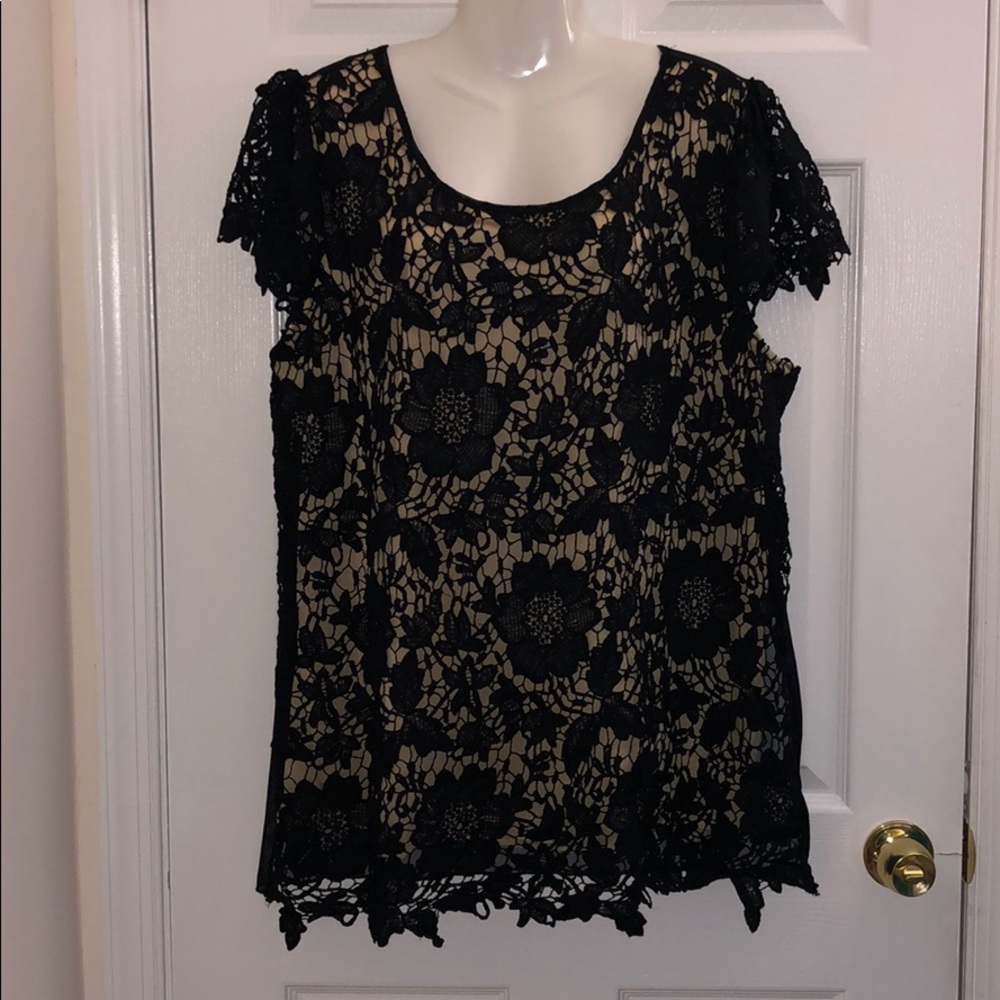 Black lace top with nude attached cami
